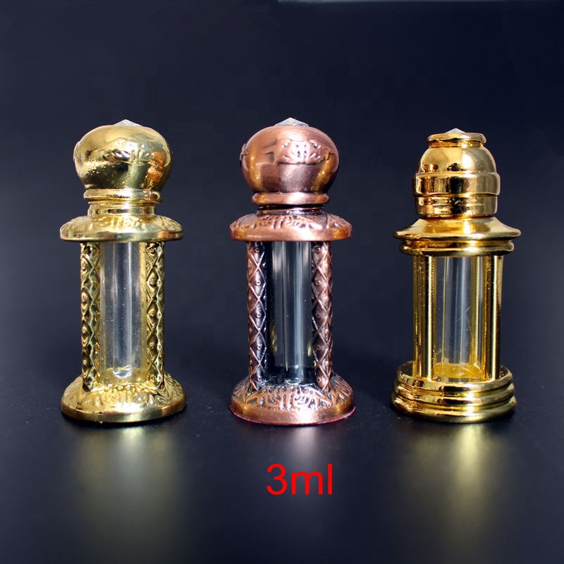 arabian metal 3ml glass attar bottles dubai arabic glass bottle with glass applicator/stick for essential oil