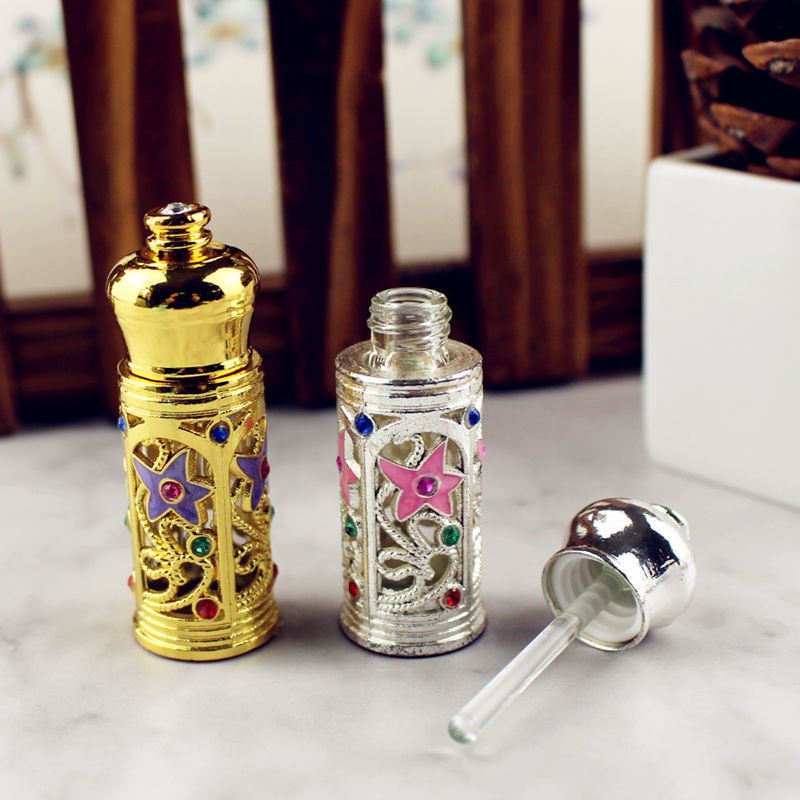 arabian metal 3ml glass attar bottles dubai arabic glass bottle with glass applicator/stick for essential oil