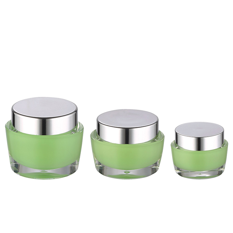art green cylinder dual wall 15g 30g 50g acrylic plastic cream lotion jar with silver lid