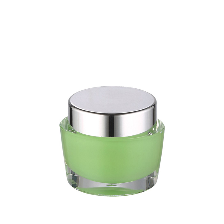 art green cylinder dual wall 15g 30g 50g acrylic plastic cream lotion jar with silver lid