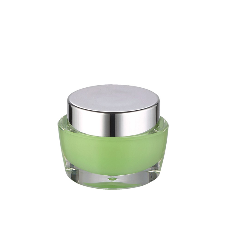 art green cylinder dual wall 15g 30g 50g acrylic plastic cream lotion jar with silver lid
