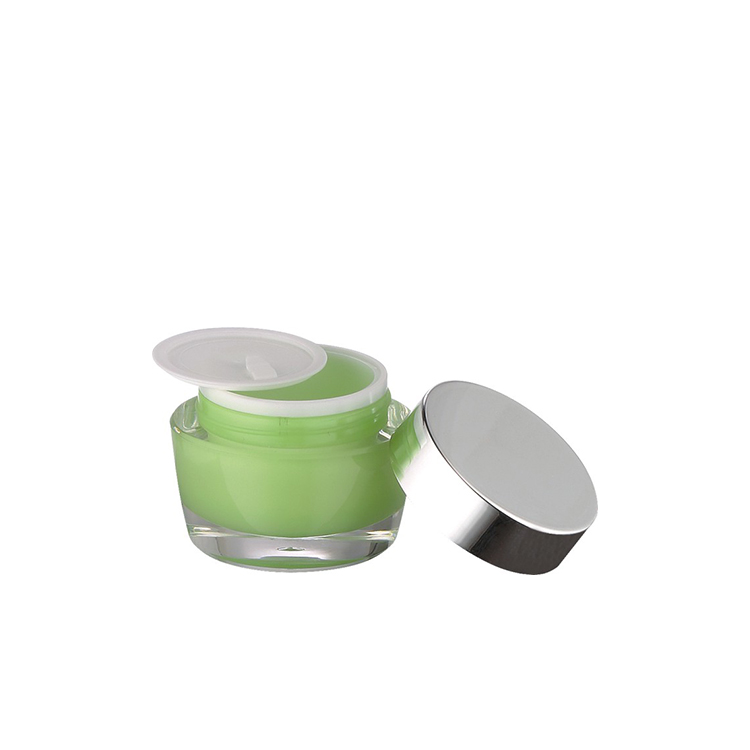 art green cylinder dual wall 15g 30g 50g acrylic plastic cream lotion jar with silver lid