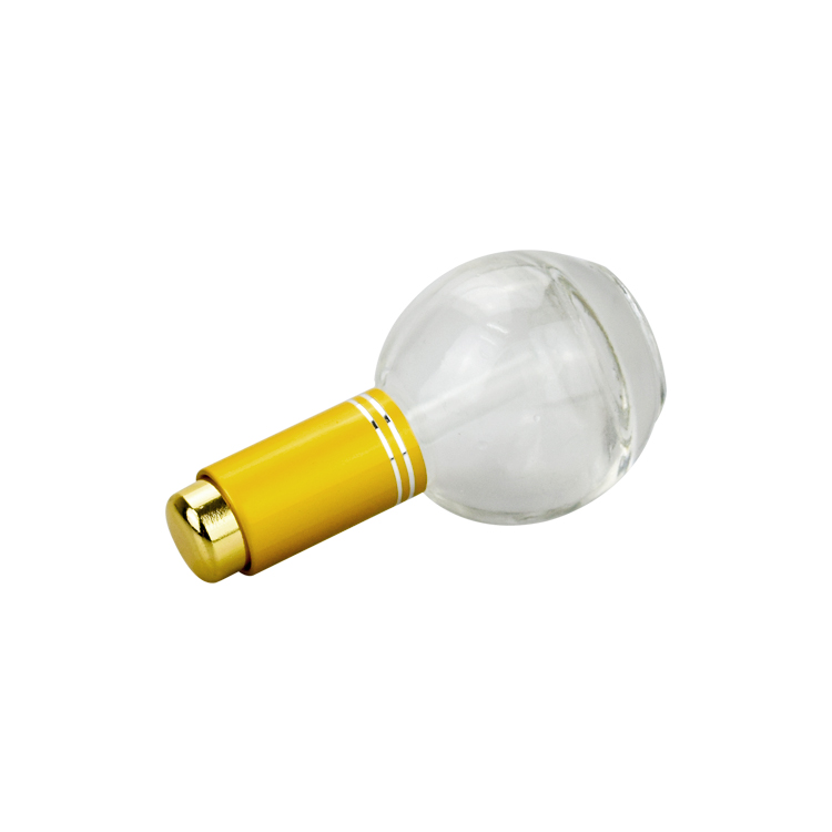 ball shape 10ml clear glass cosmetic makeup sample bottle with gold push dropper