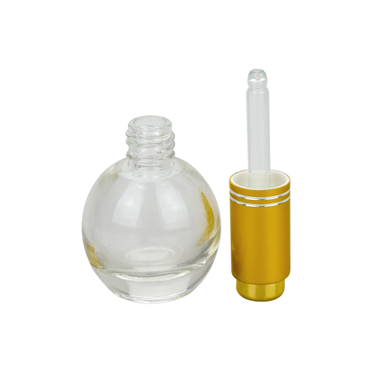 ball shape 10ml clear glass cosmetic makeup sample bottle with gold push dropper