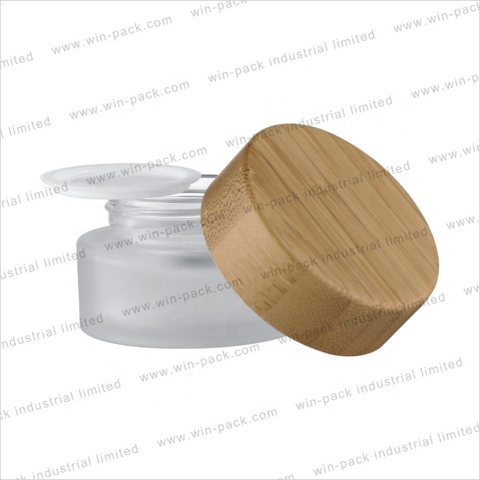 bamboo cap cosmetic packaging suppliers frost glass cosmetic cream jar 50g