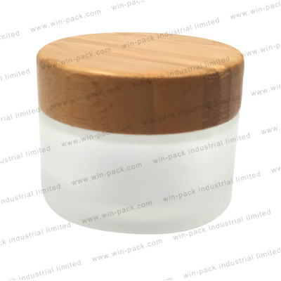 bamboo cap cosmetic packaging suppliers frost glass cosmetic cream jar 50g
