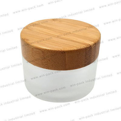 bamboo cap cosmetic packaging suppliers frost glass cosmetic cream jar 50g