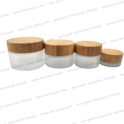 bamboo cap cosmetic packaging suppliers frost glass cosmetic cream jar 50g