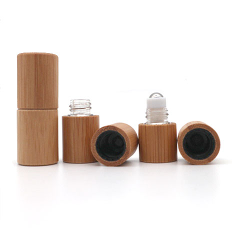 bamboo cap empty roll on glass bottle 10 ml roller ball perfume bottle with bamboo lid