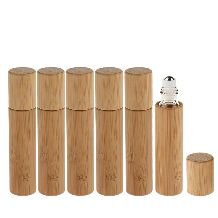 bamboo cap empty roll on glass bottle 10 ml roller ball perfume bottle with bamboo lid