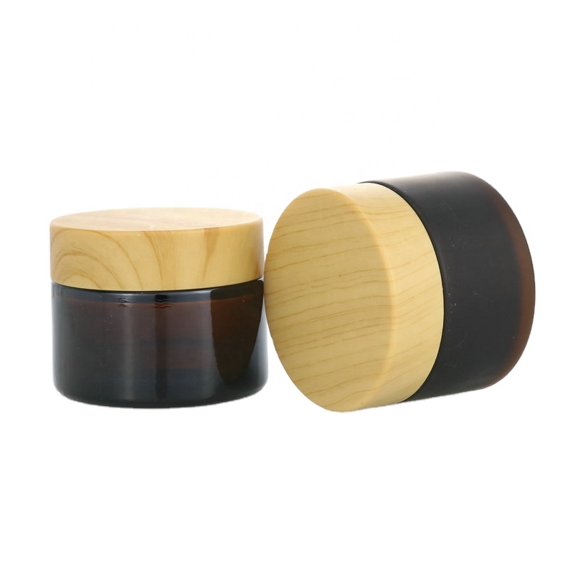 bamboo cap round shape amber black acrylic jar container / Elegant empty cream jars with black lid