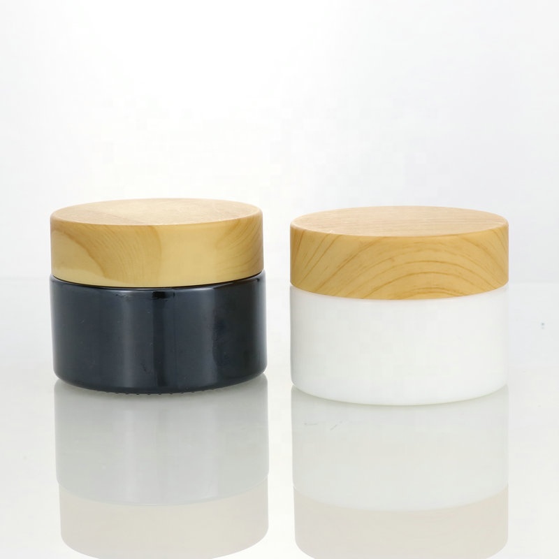 bamboo cap round shape amber black acrylic jar container / Elegant empty cream jars with black lid