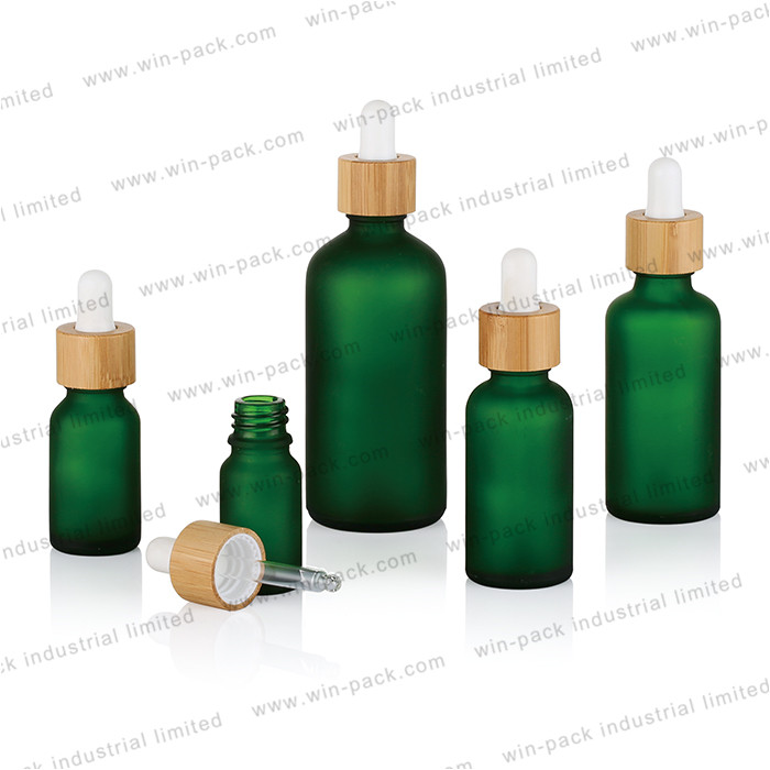 bamboo collar green glass dropper essential oil cosmetic bottle packaging 10ml