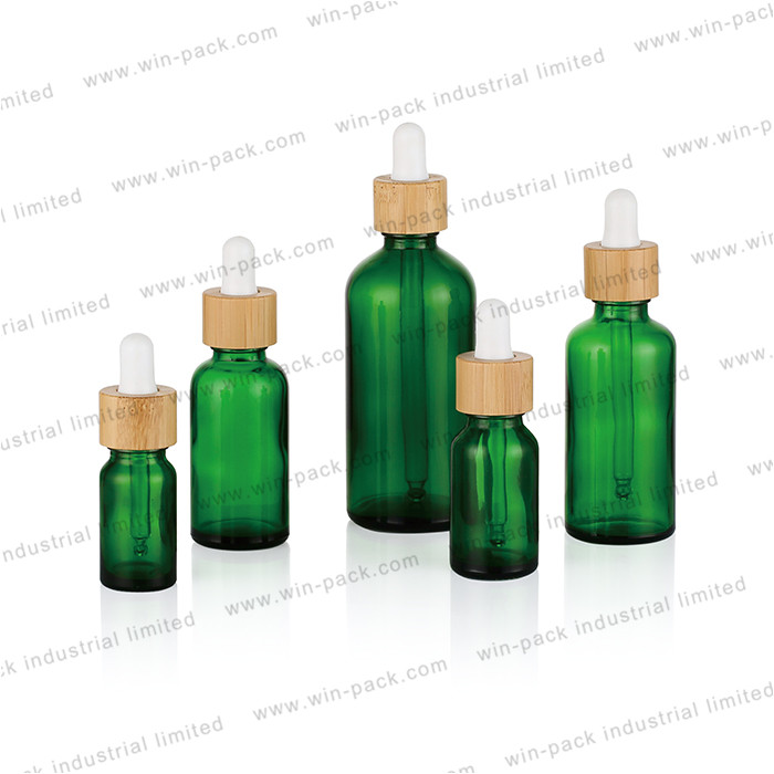 bamboo collar green glass dropper essential oil cosmetic bottle packaging 10ml