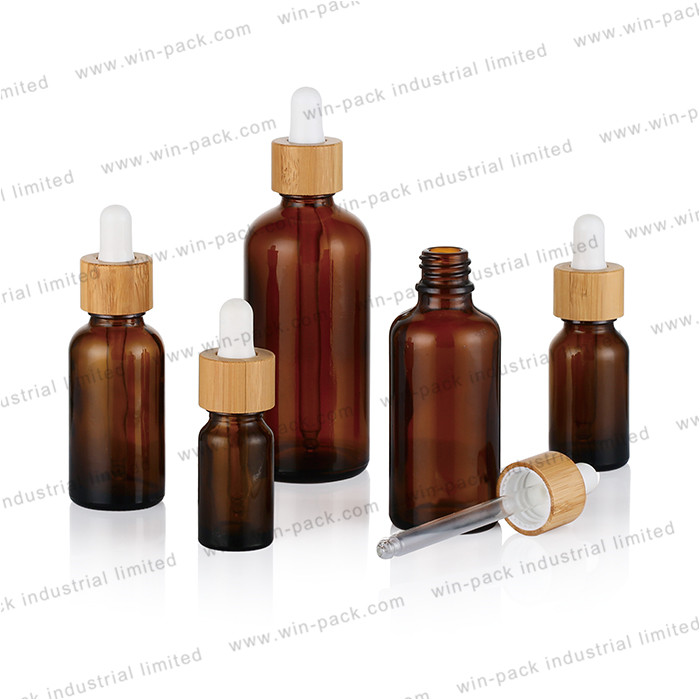 bamboo collar green glass dropper essential oil cosmetic bottle packaging 10ml