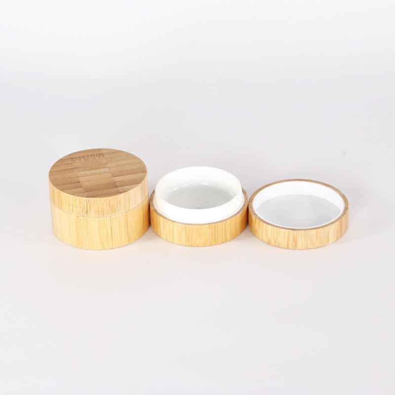 bamboo cosmetic jars Round 10z 15g 30g 50g 100g full bamboo jar container white plastic