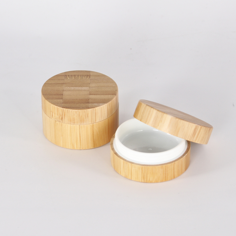 bamboo cosmetic jars Round 10z 15g 30g 50g 100g full bamboo jar container white plastic