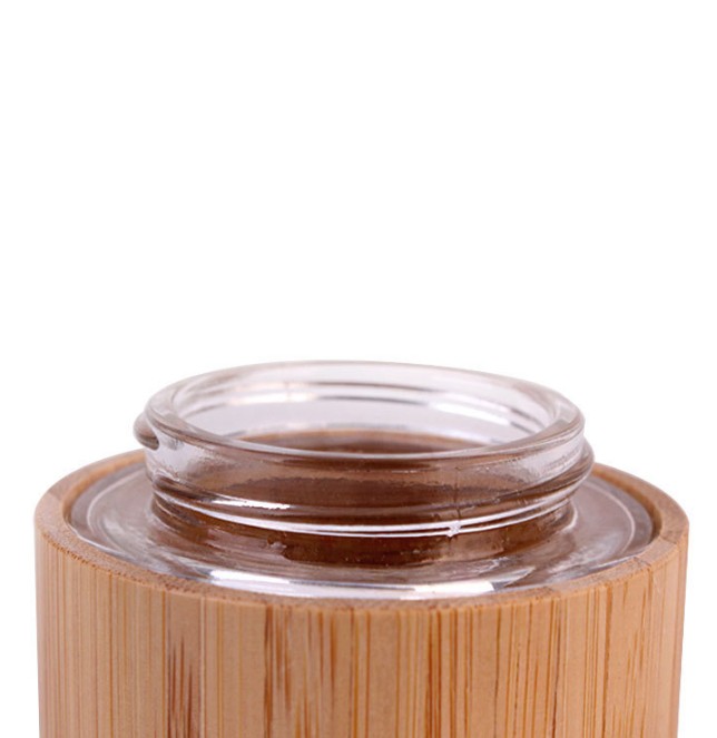 bamboo cosmetic packaging 100ml clear frosted glass cream jar with wooden lid 100ml bamboo jars