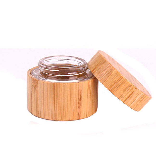 bamboo cosmetic packaging 100ml clear frosted glass cream jar with wooden lid 100ml bamboo jars