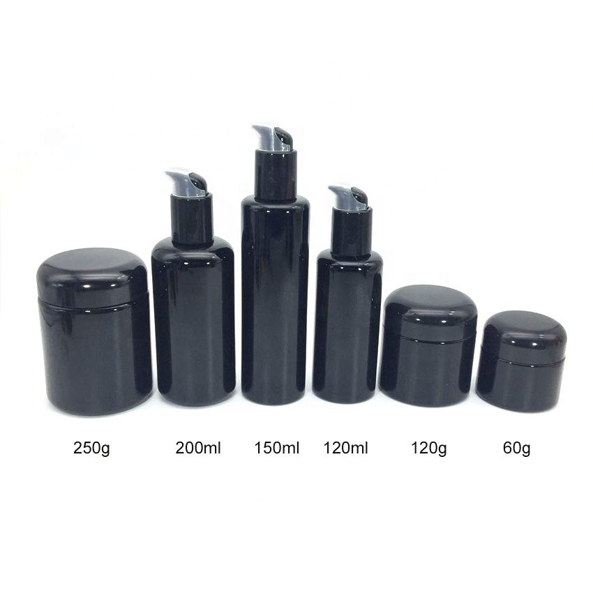 bamboo cosmetic packaging bamboo cap and pump ultraviolet glass bottle empty black cosmetic shampoo bottle and glass jars