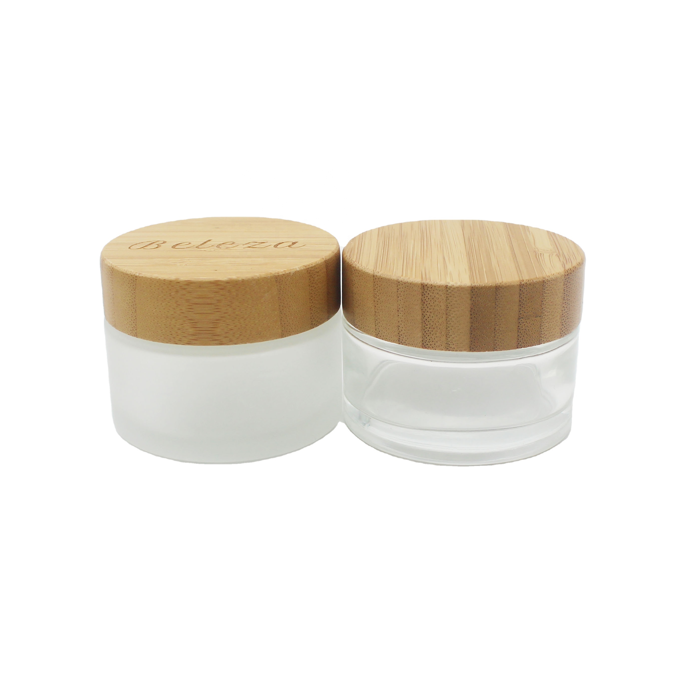 bamboo cosmetic packaging bamboo top15ml 30ml 50ml frosted glass jar face cream can be engraved skincare BBJ-246