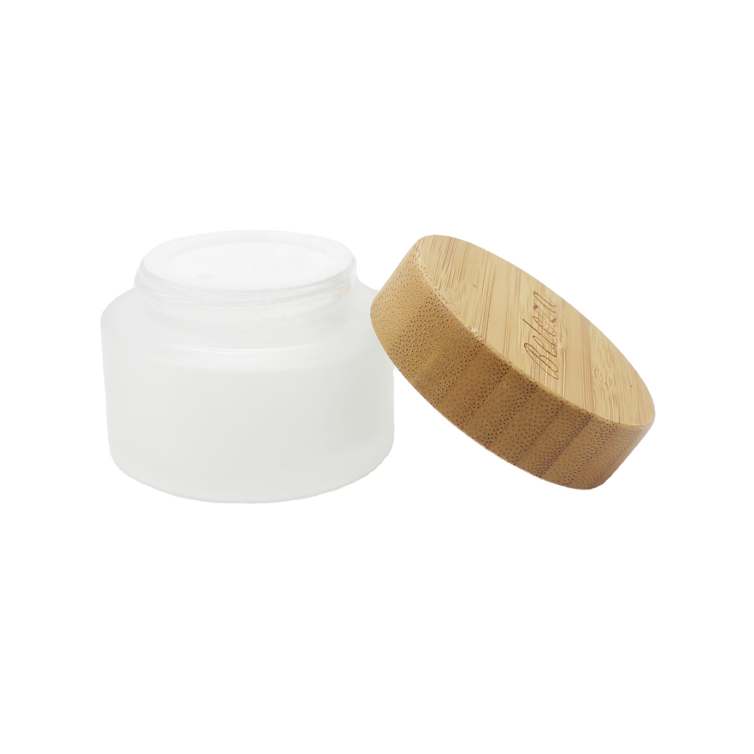 bamboo cosmetic packaging bamboo top15ml 30ml 50ml frosted glass jar face cream can be engraved skincare BBJ-246