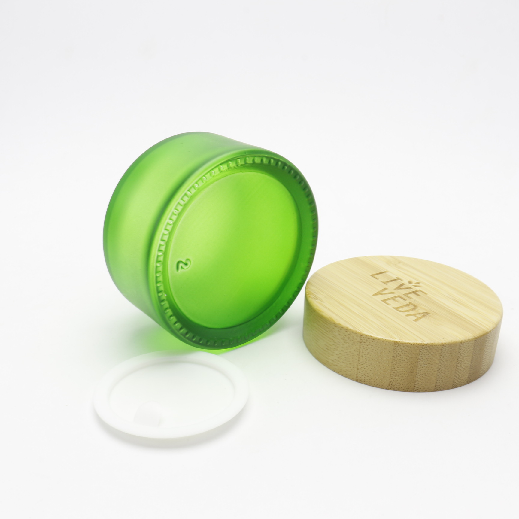 bamboo cosmetic packaging bamboo top15ml 30ml  50ml frosted green glass jar  GJ-258K