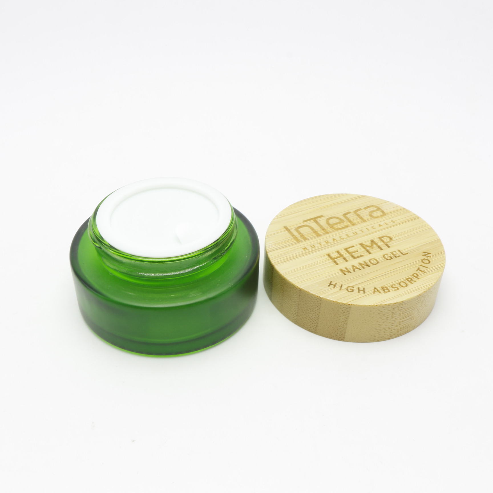 bamboo cosmetic packaging bamboo top15ml 30ml 50ml frosted green glass jar GJ-258K