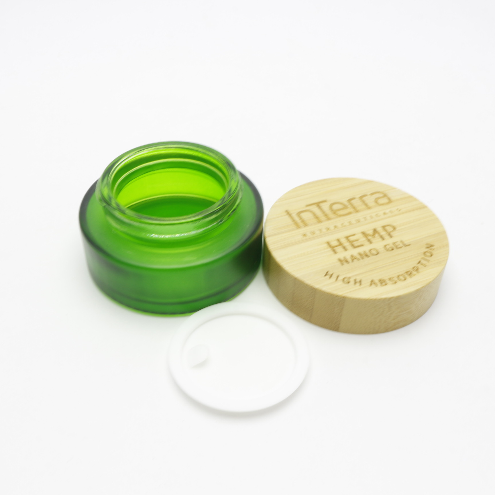 bamboo cosmetic packaging bamboo top15ml 30ml 50ml frosted green glass jar GJ-258K