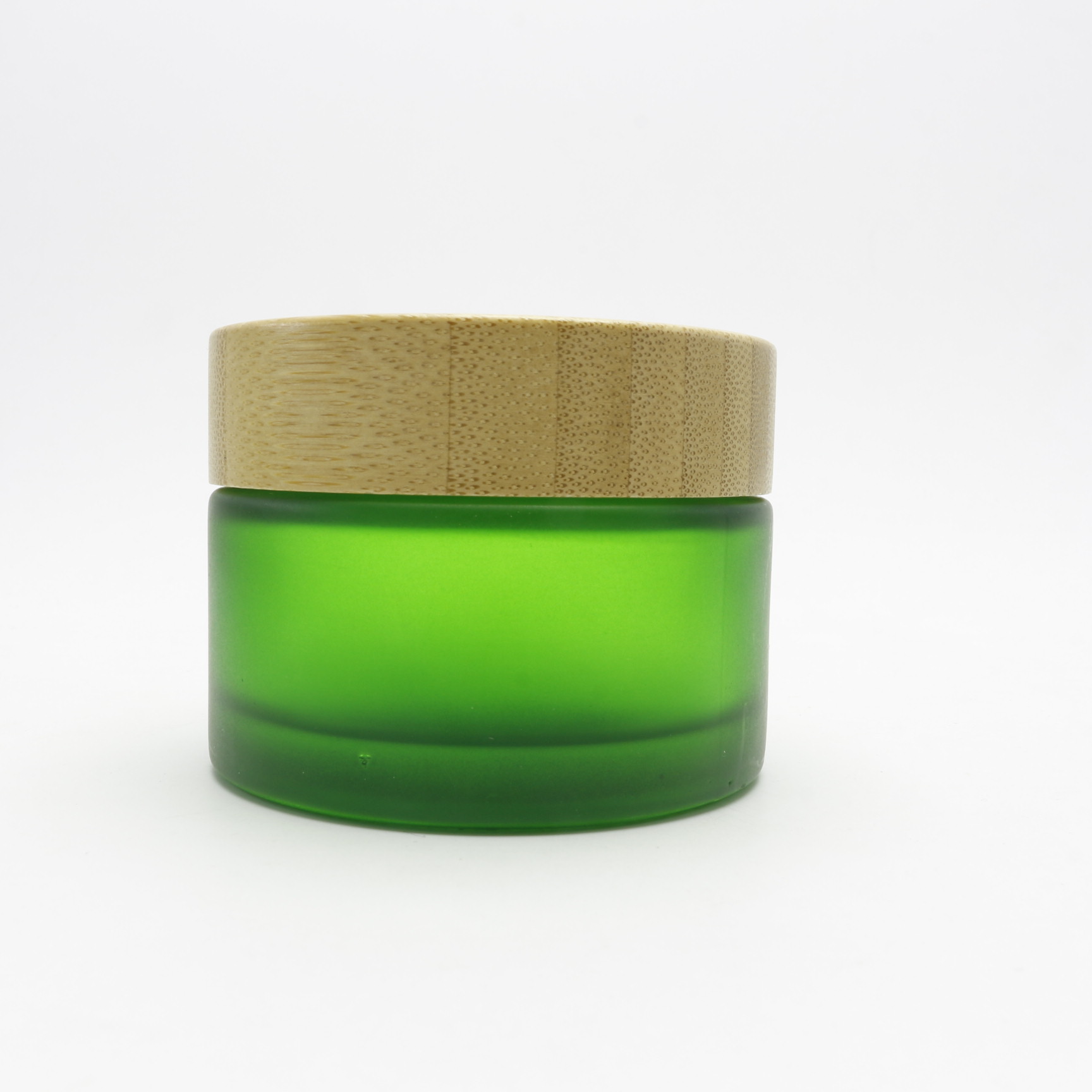 bamboo cosmetic packaging bamboo top15ml 30ml 50ml frosted green glass jar GJ-258K