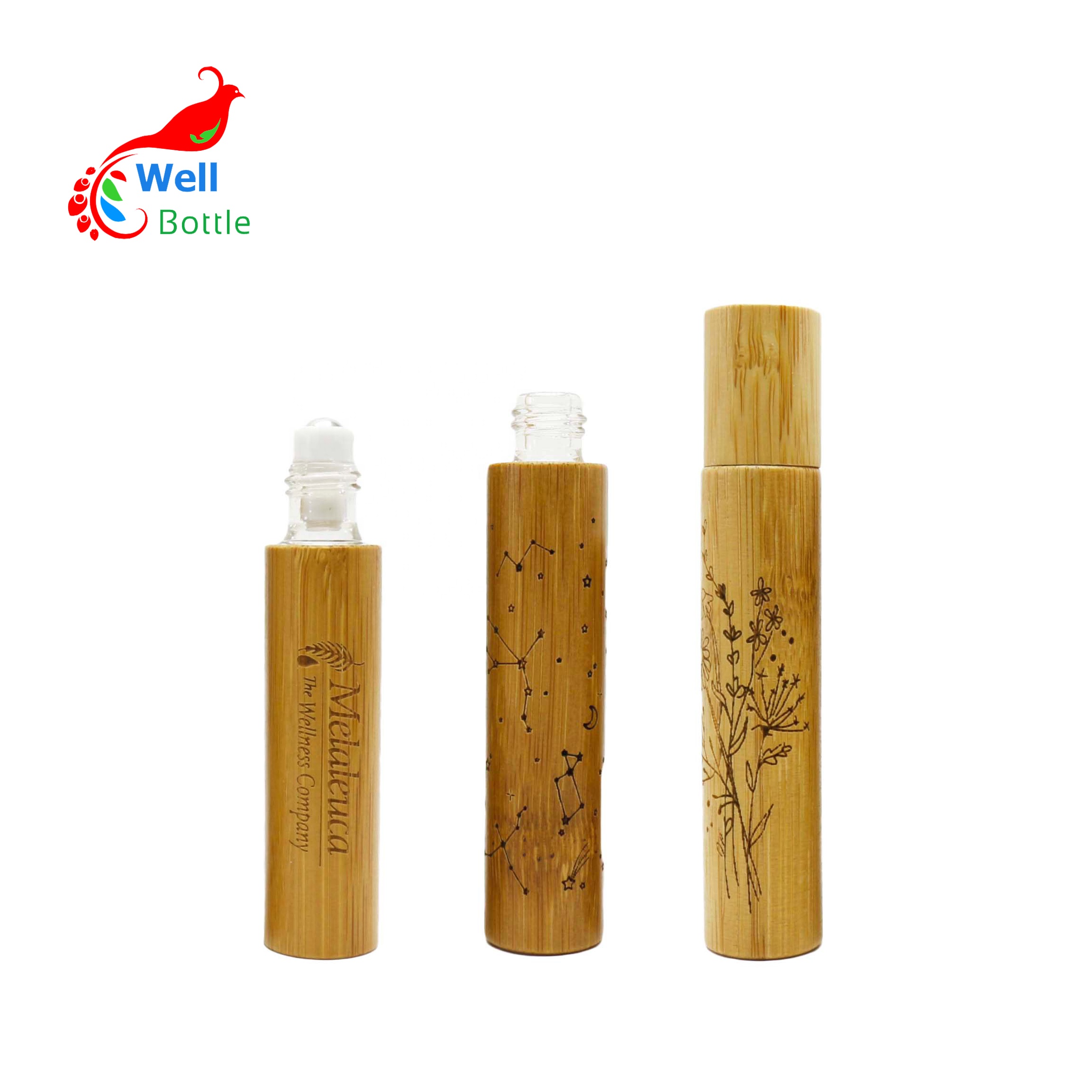 bamboo cosmetic packaging elegant 3ml 5ml 10ml deodorant perfume roll on glass bottle bamboo lid roller bottle BJ-191C