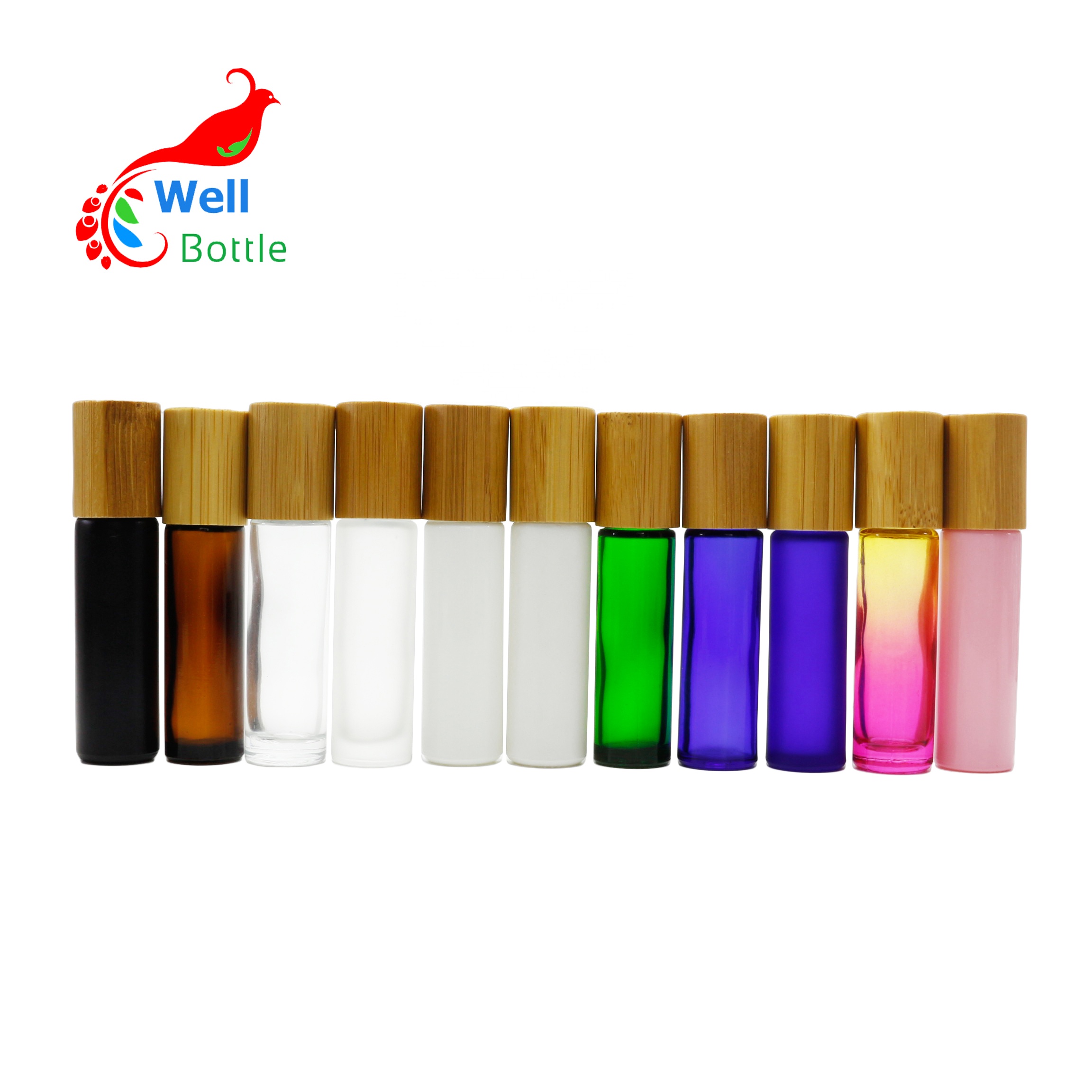 bamboo cosmetic packaging elegant 3ml 5ml 10ml deodorant perfume roll on glass bottle bamboo lid roller bottle BJ-191C