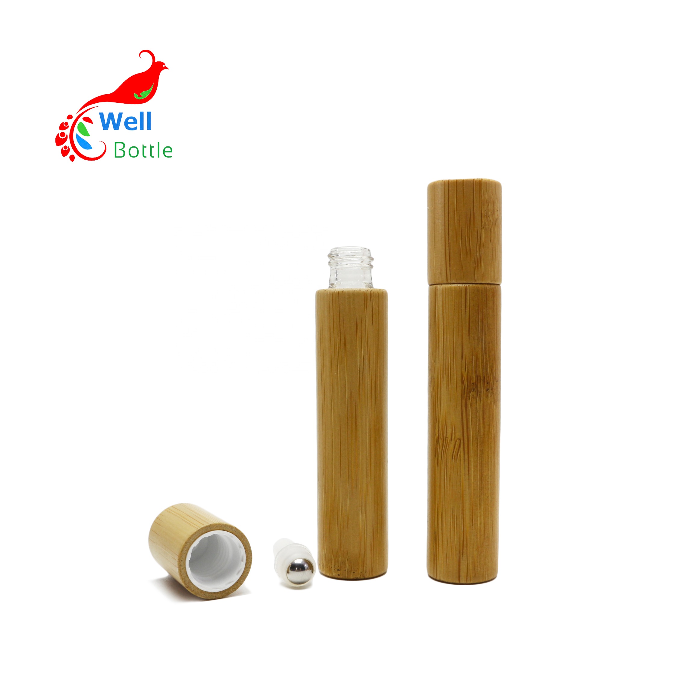 bamboo cosmetic packaging elegant 3ml 5ml 10ml deodorant perfume roll on glass bottle bamboo lid roller bottle BJ-191C