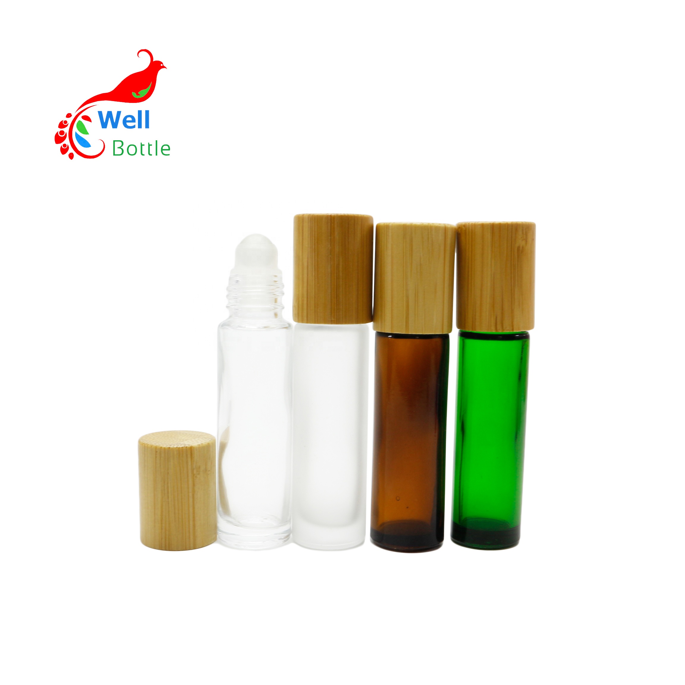 bamboo cosmetic packaging elegant 3ml 5ml 10ml deodorant perfume roll on glass bottle bamboo lid roller bottle BJ-191C
