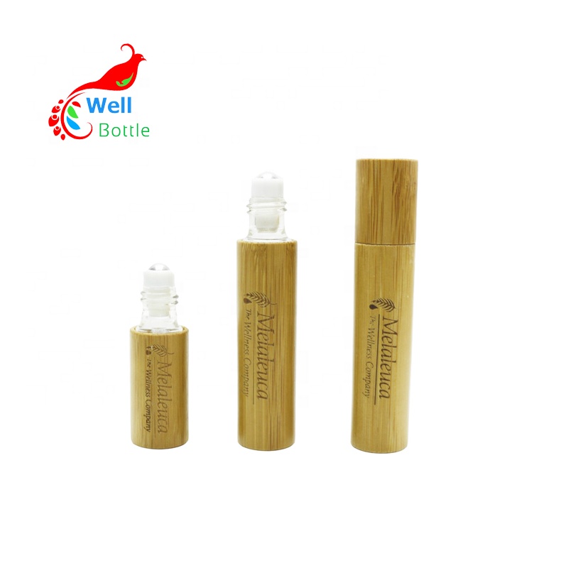 bamboo cosmetic packaging elegant 3ml 5ml 10ml deodorant perfume roll on glass bottle bamboo lid roller bottle BJ-191C