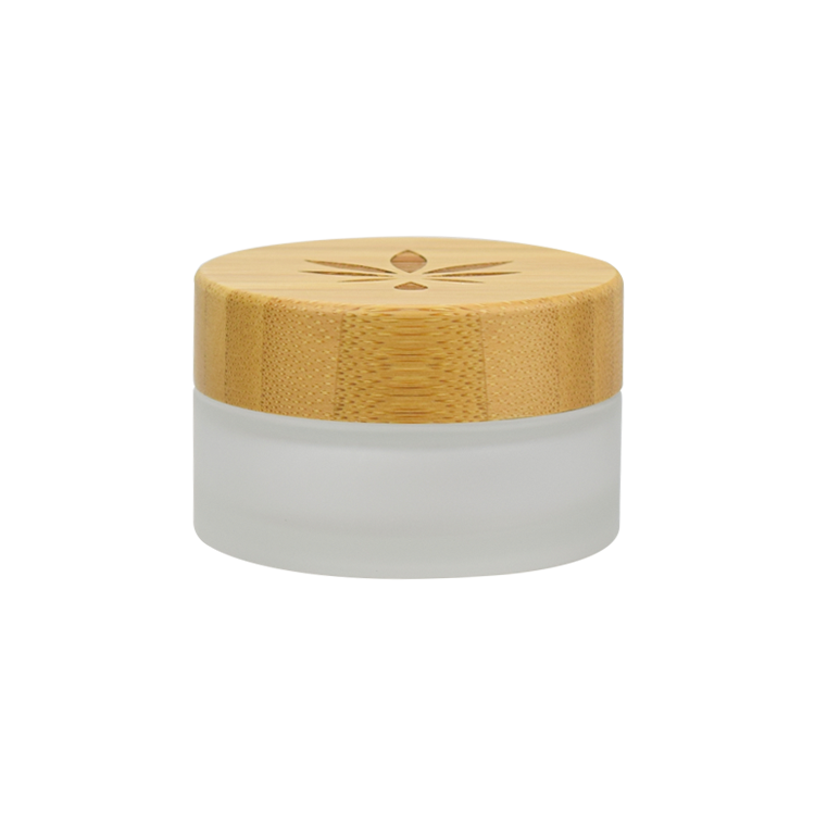 bamboo cosmetic packaging frosted glass 50ml custom engraved bamboo lid