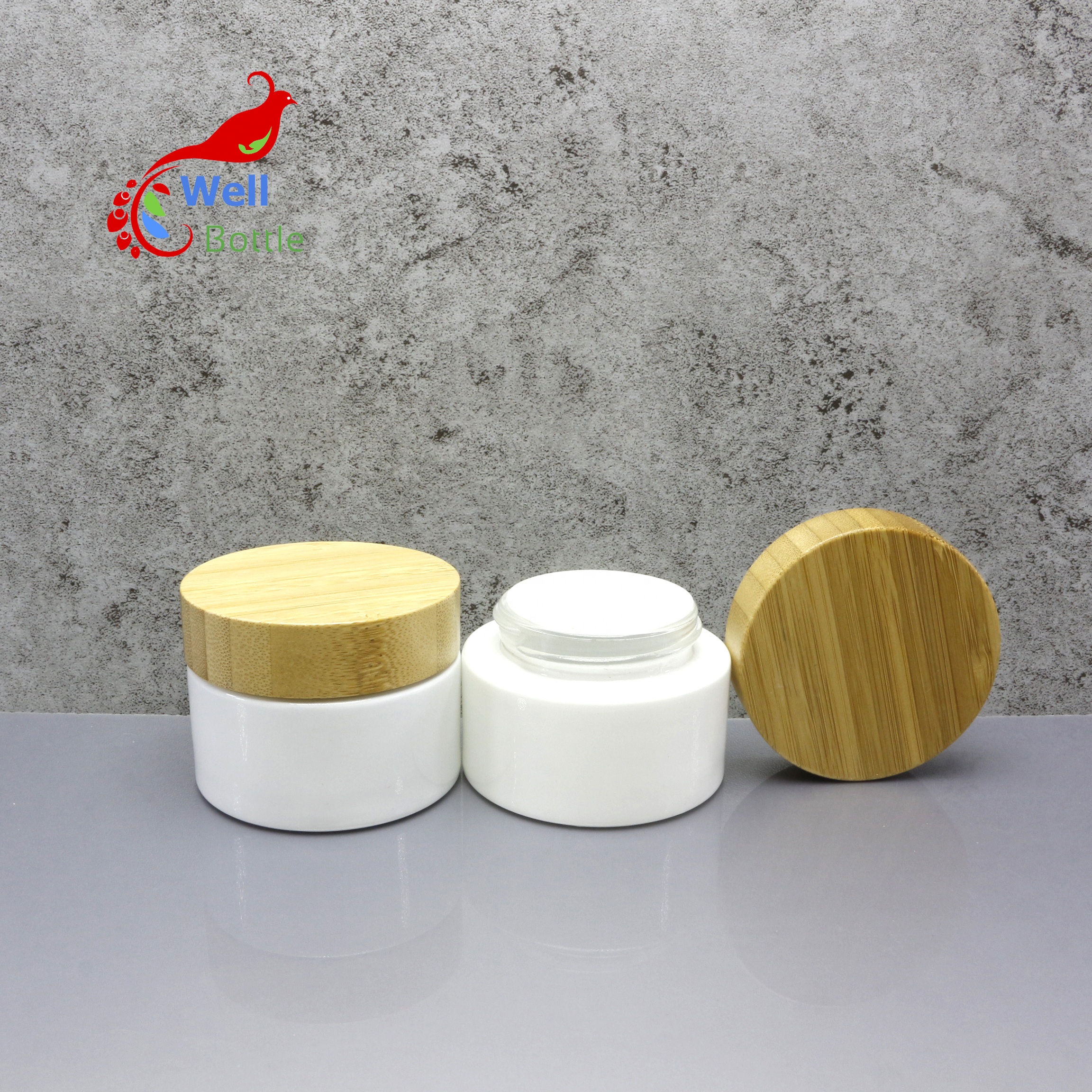 bamboo cream packaging 15g 30g 50g wood lid bamboo lid glass cosmetic jar BJ-602C