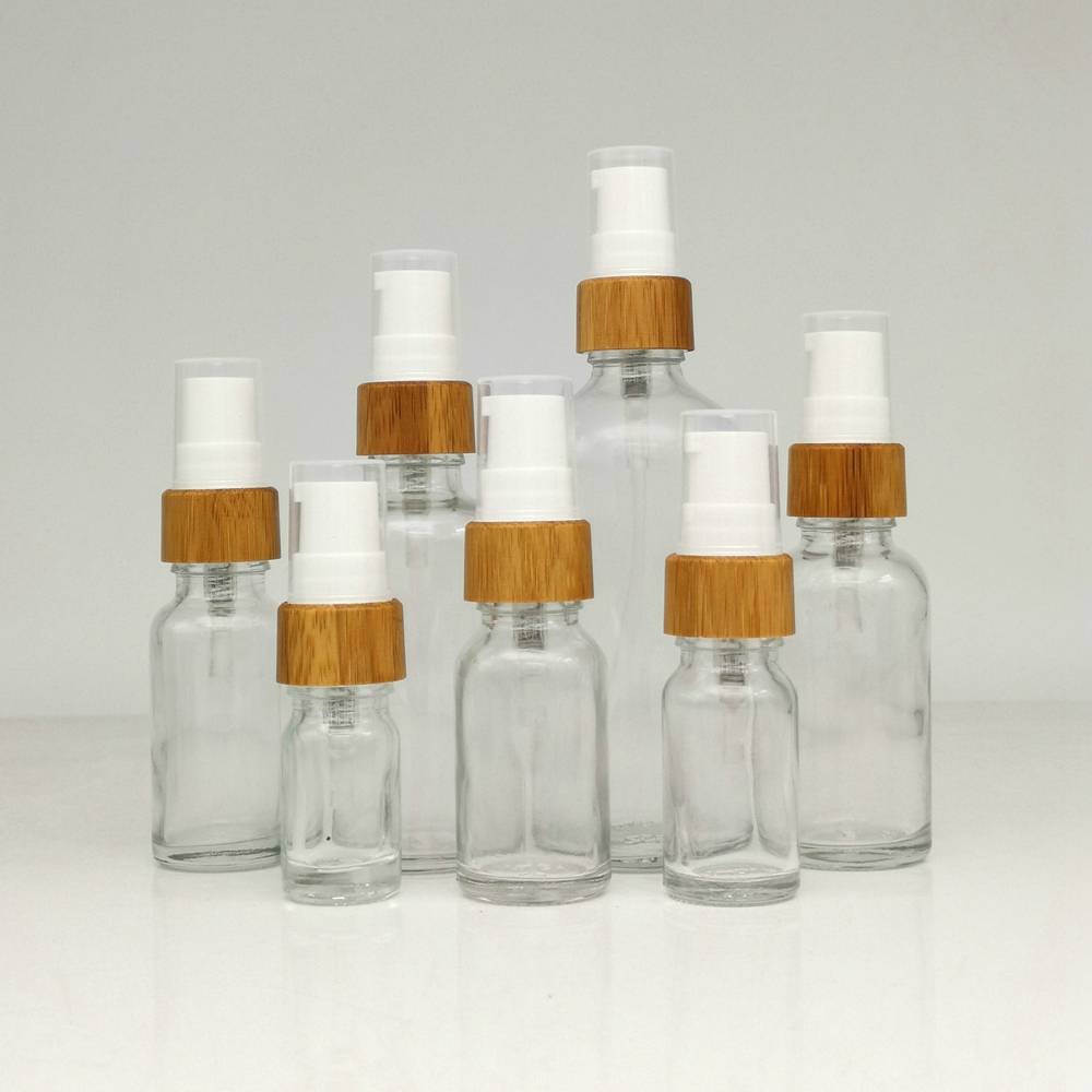 bamboo essential oil bottle glass pump bottle 5ml 10ml 15ml 20ml 30ml 50ml 100ml empty clear glass massage oil bottle