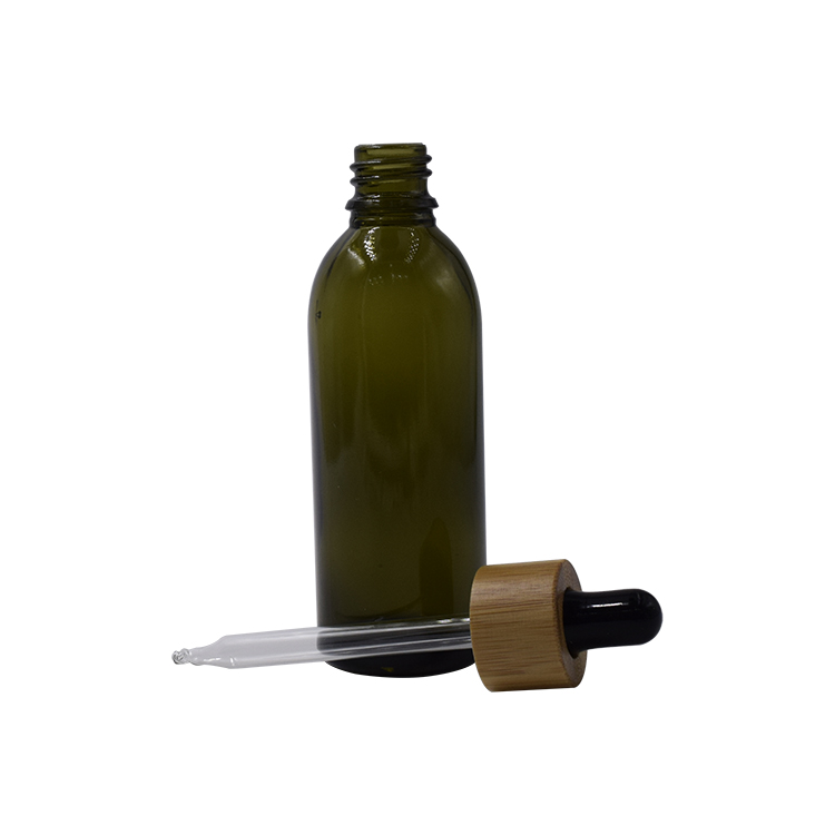 bamboo essential oil cosmetic dropper green glass bottle