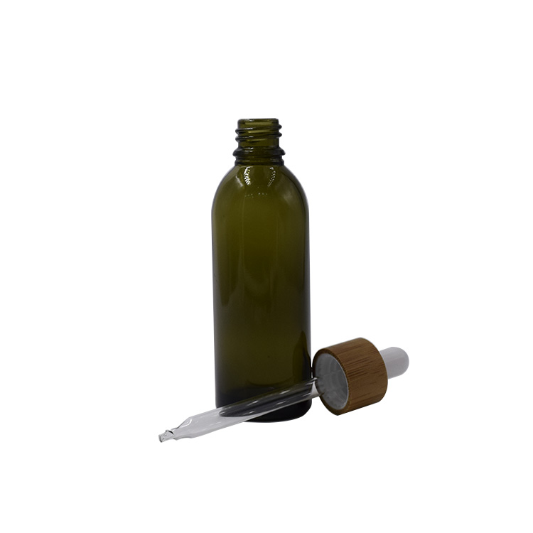 bamboo essential oil cosmetic dropper green glass bottle