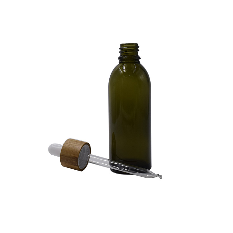 bamboo essential oil cosmetic dropper green glass bottle