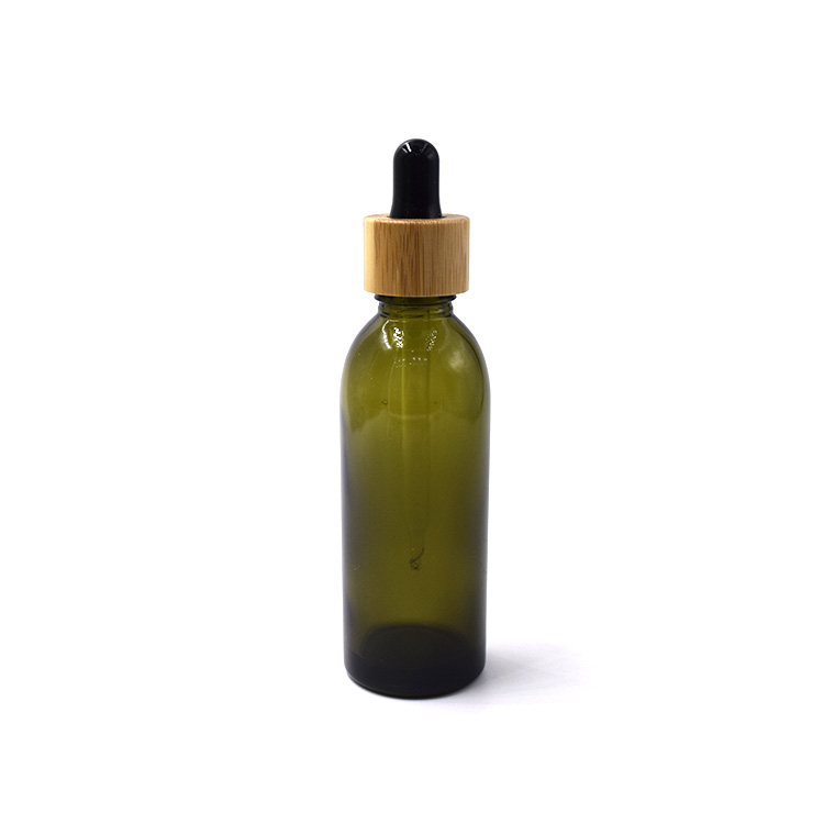 bamboo essential oil cosmetic dropper green glass bottle