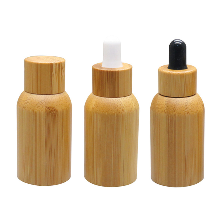 bamboo glass dropper serum essential oil bottle for lotion cosmetic packaging