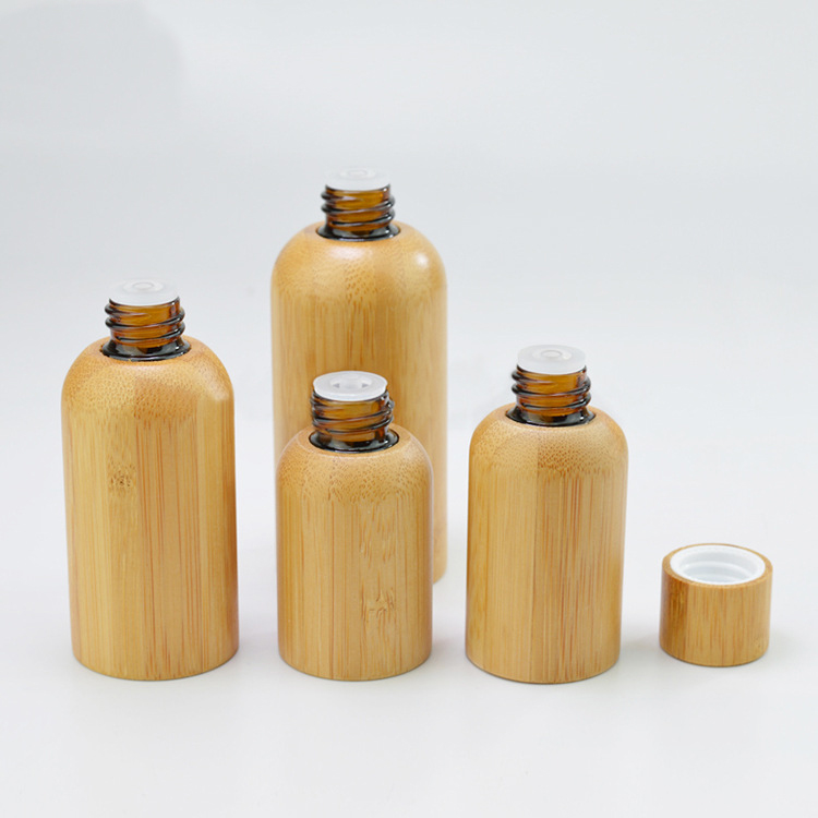 bamboo glass dropper serum essential oil bottle for lotion cosmetic packaging