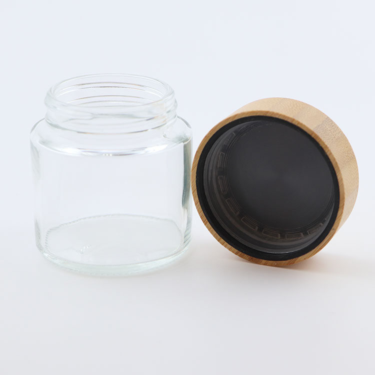 bamboo glass jar 5 10 15 30 50 ml empty cosmetic packaging clear frosted glass jar with wooden lid
