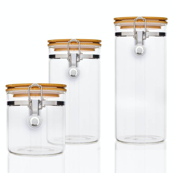 bamboo glass jars with lid glass food container with lid Multifunctional Food storage tanks