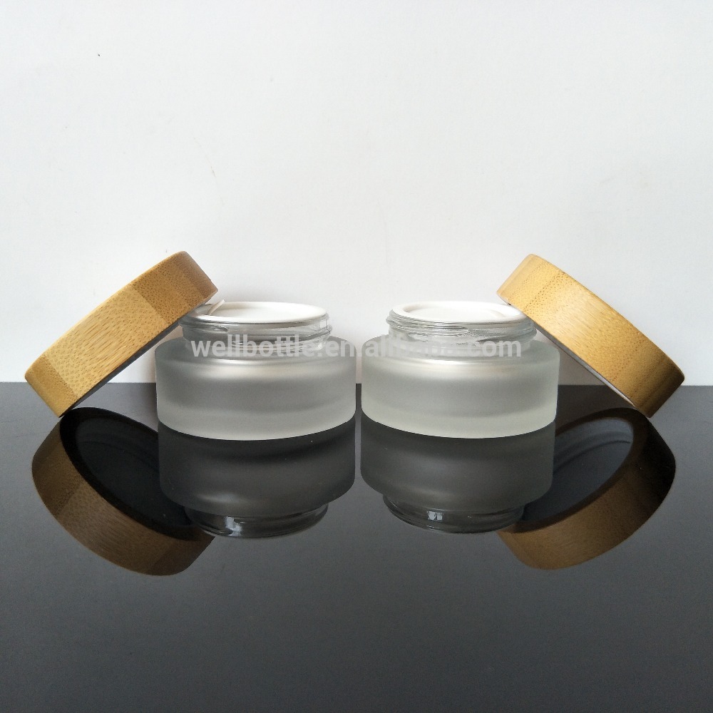 bamboo jar with inner glass cosmetic packaging 30ml 50ml bamboo glass jar GJ-2007A