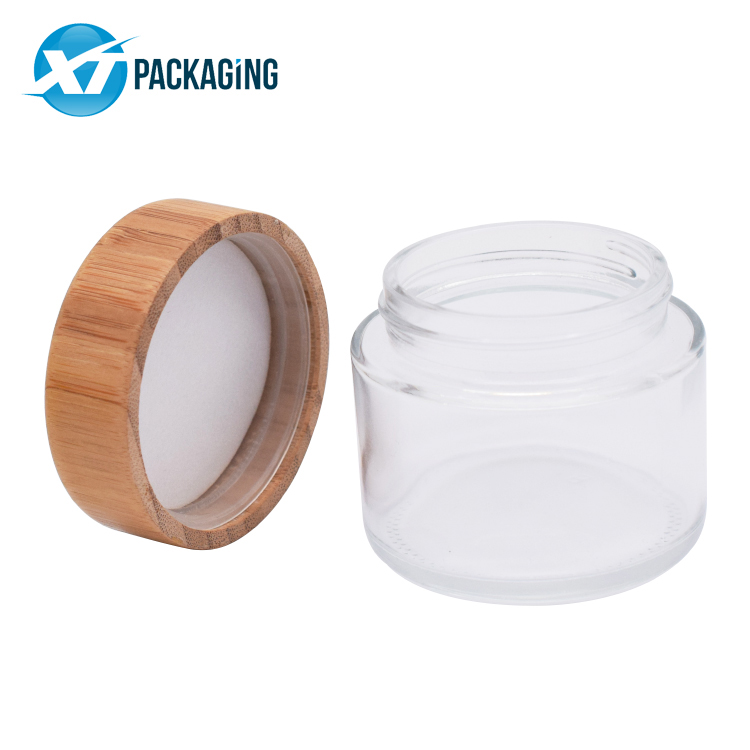 bamboo lid clear glass jar 2oz 4oz wooden cap jar