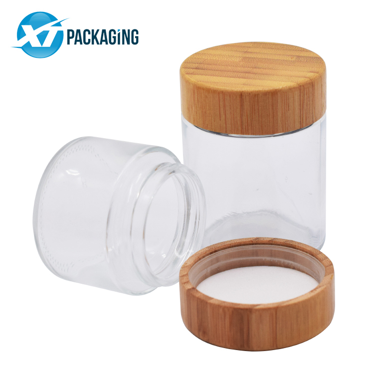 bamboo lid clear glass jar 2oz 4oz wooden cap jar