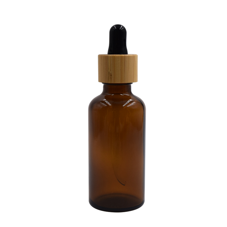 bamboo lid cosmetic essential oil dropper amber glass bottle